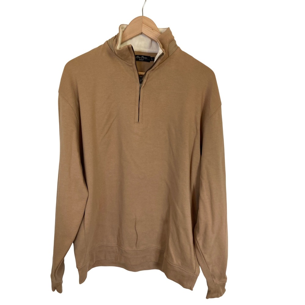 Alan Flusser Golf Mens Large Camel Tan 100% Pima Cotton Quarter Zip Pullover